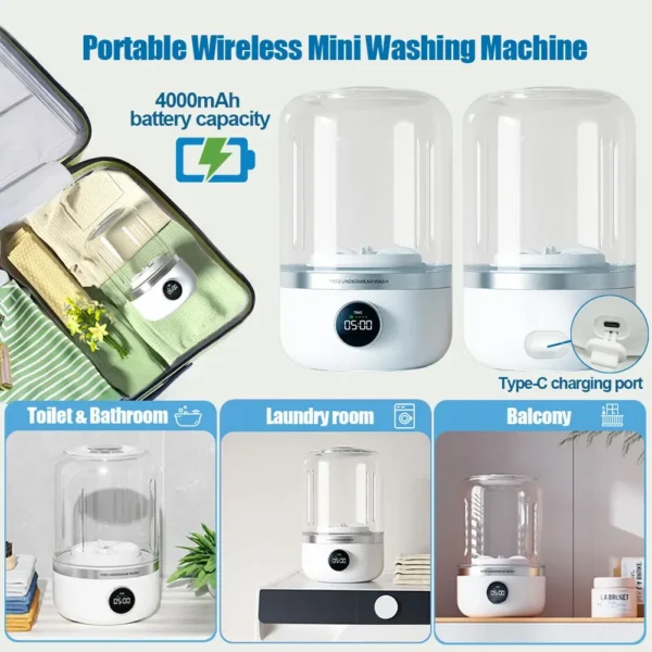 Mini machine à laver portable sans fil – Parfaite pour la maison et les voyages – Image 5